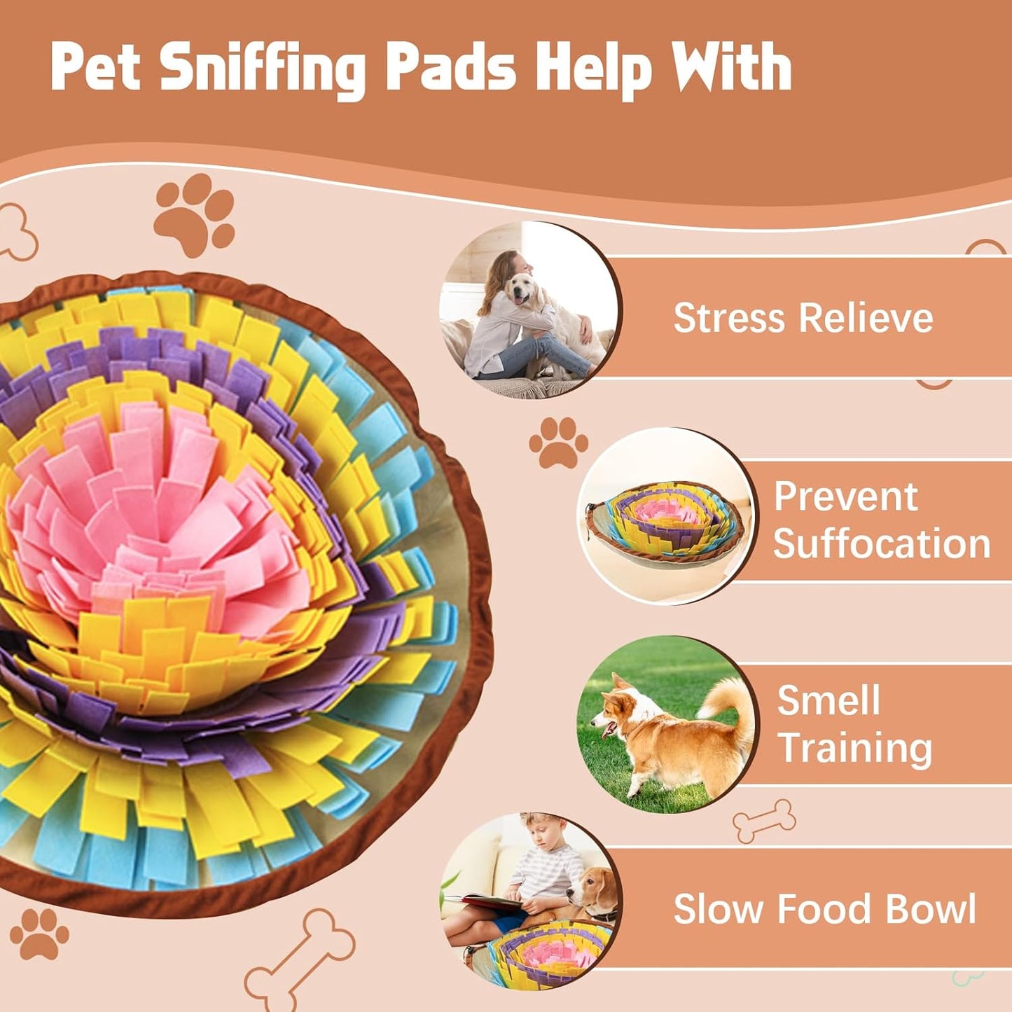 Dog Feeding Mat, Portable Sniffle Mat Washable Dog Feeding Smell Training Blanket Nose Work Feeding Mat Pet Activity Mat for Foraging Instinct,Sress Release (Diameter: 23.6In / 60Cm)