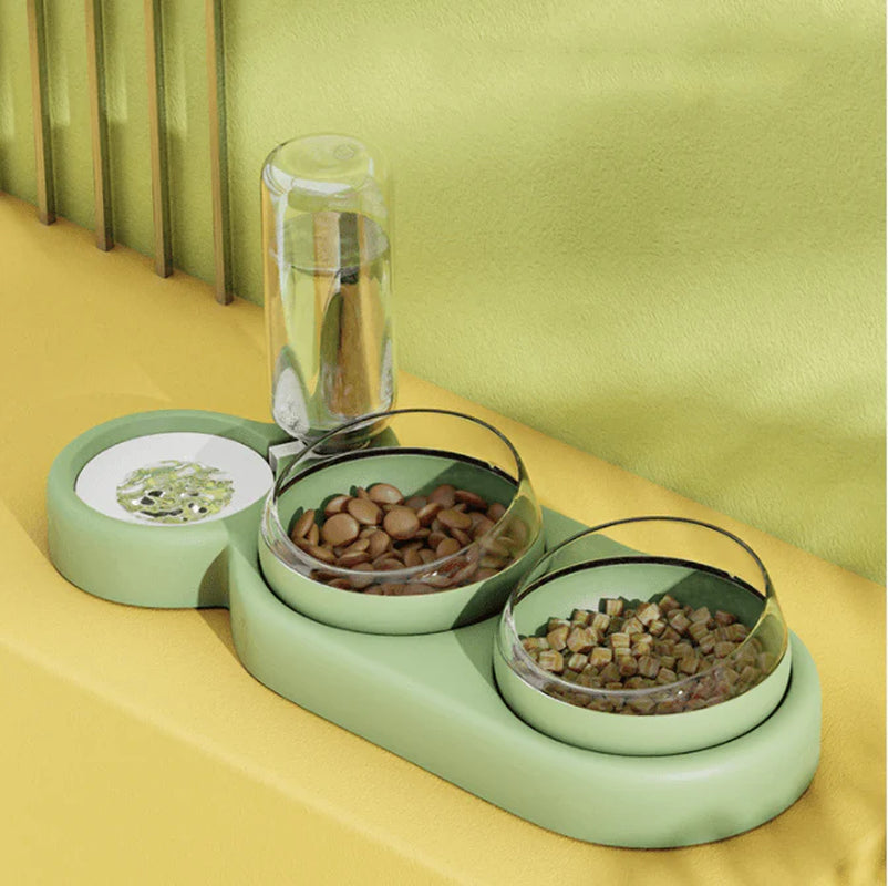 The Ultimate Pet Oasis - Elevated Double Bowl Stand with Automatic Feeder and Water Fountain